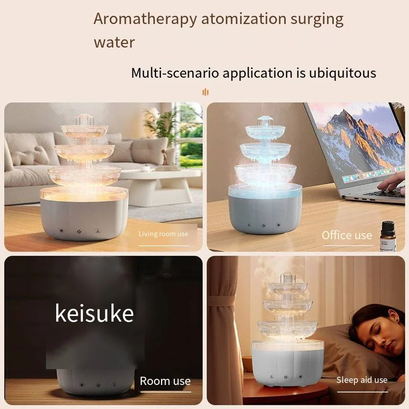 2025 Creative Fountain Humidifier 7-Color Device Atmosphere Light Raindrop Oil Diffuser Aromatherapy Machine Air Humidifier