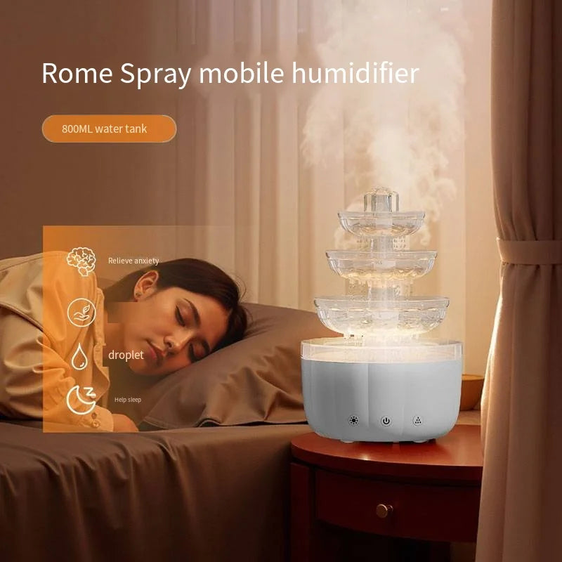2025 Creative Fountain Humidifier 7-Color Device Atmosphere Light Raindrop Oil Diffuser Aromatherapy Machine Air Humidifier