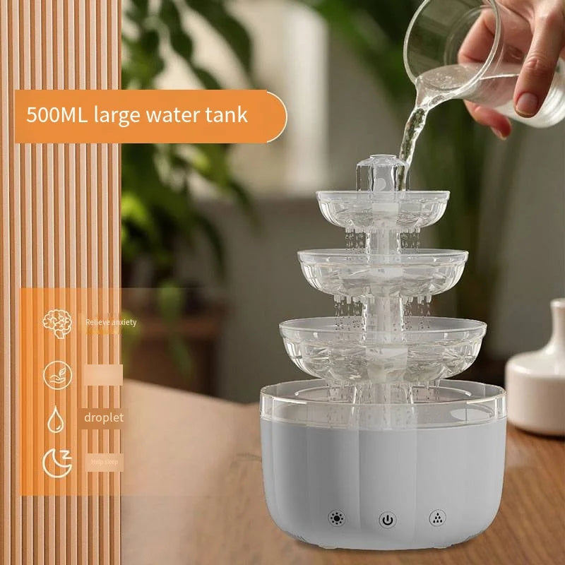 2025 Creative Fountain Humidifier 7-Color Device Atmosphere Light Raindrop Oil Diffuser Aromatherapy Machine Air Humidifier