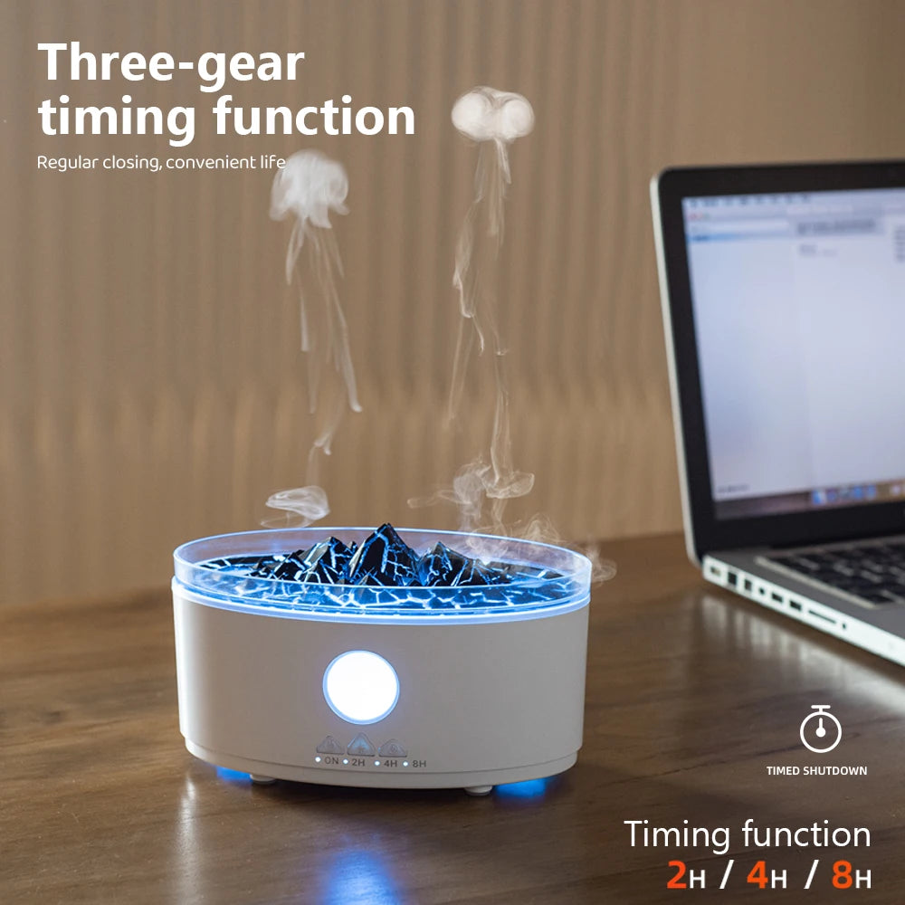 Jellyfish Spray Ultrasonic Humidifier Volcano Essential Oils Arome Diffuser 300ml Water Tank RGB Lamp Colorful Flame Humidifier