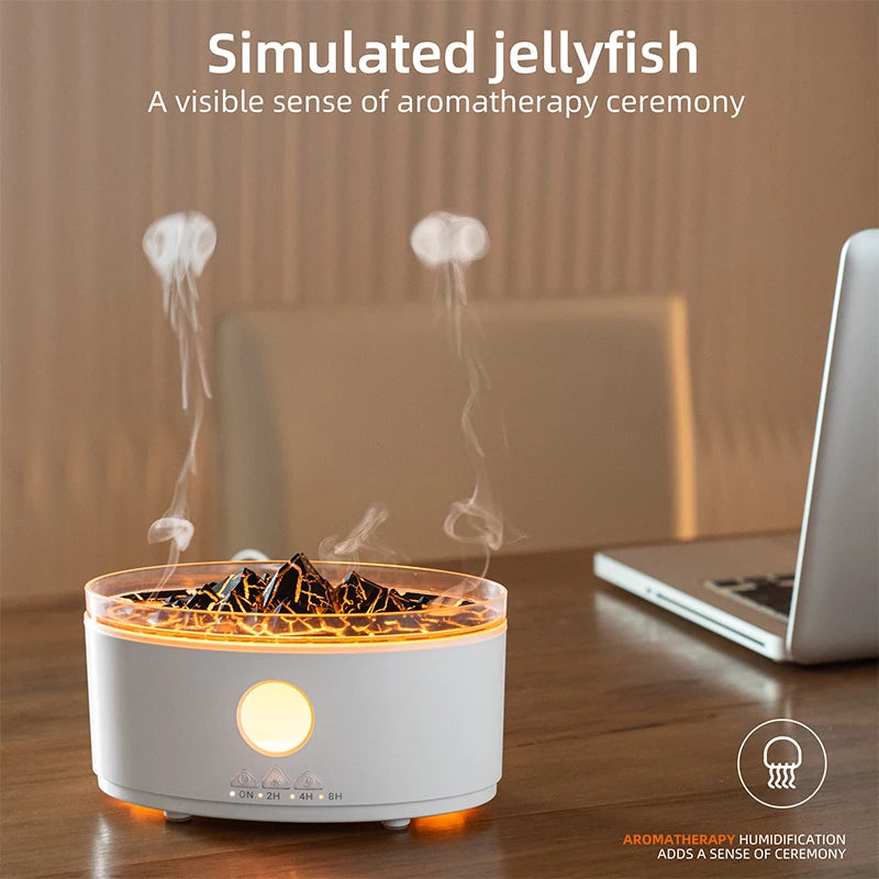 Jellyfish Spray Ultrasonic Humidifier Volcano Essential Oils Arome Diffuser 300ml Water Tank RGB Lamp Colorful Flame Humidifier