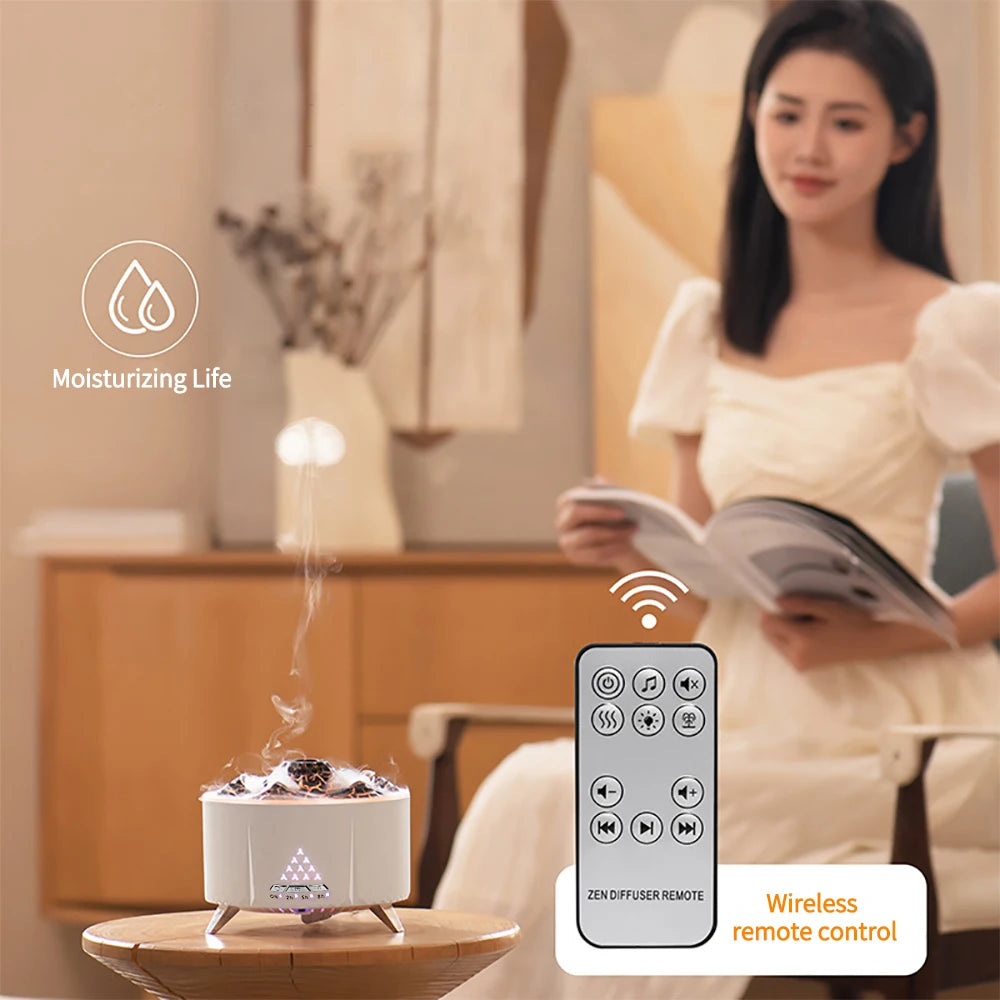 Flame Volcano Air Humidifier Sleep Assist Bluetooth Speaker eEssential Oils Diffuser Aromatherapy Machine with Remote Control