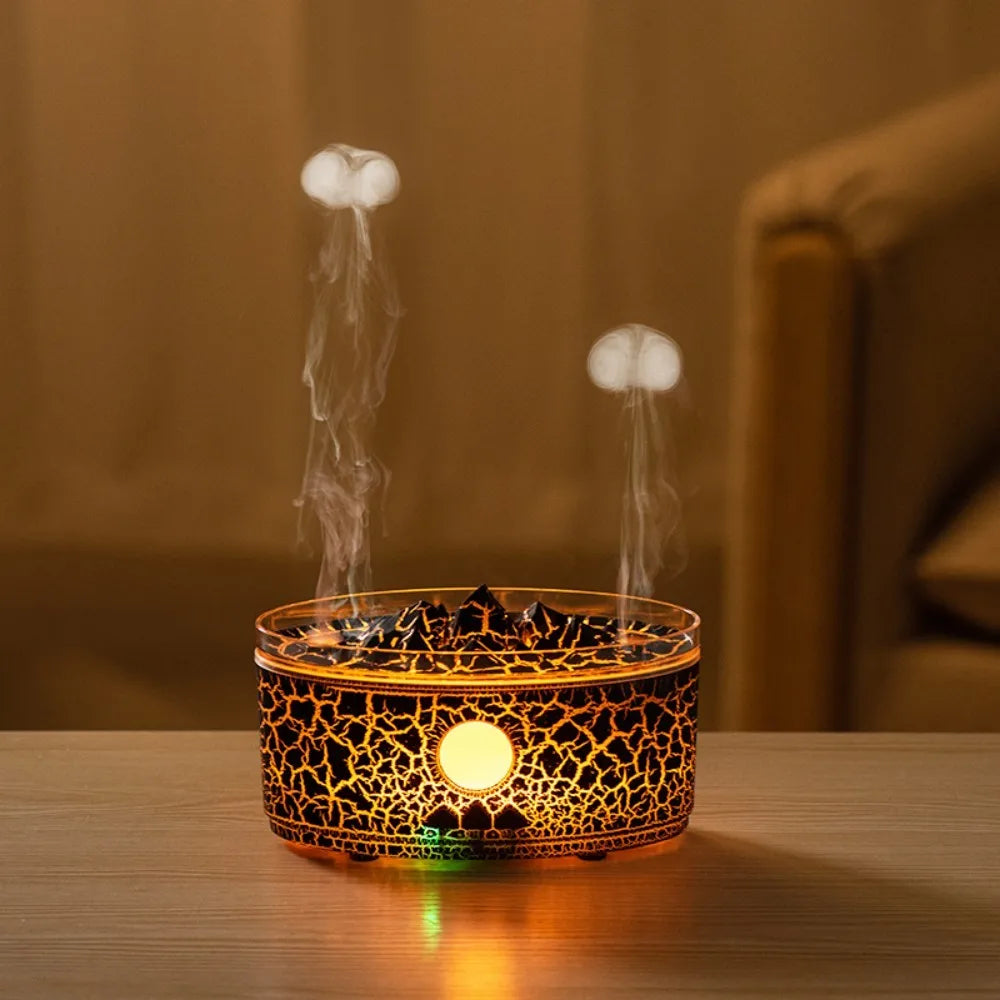Jellyfish Spray Ultrasonic Humidifier Volcano Essential Oils Arome Diffuser 300ml Water Tank RGB Lamp Colorful Flame Humidifier