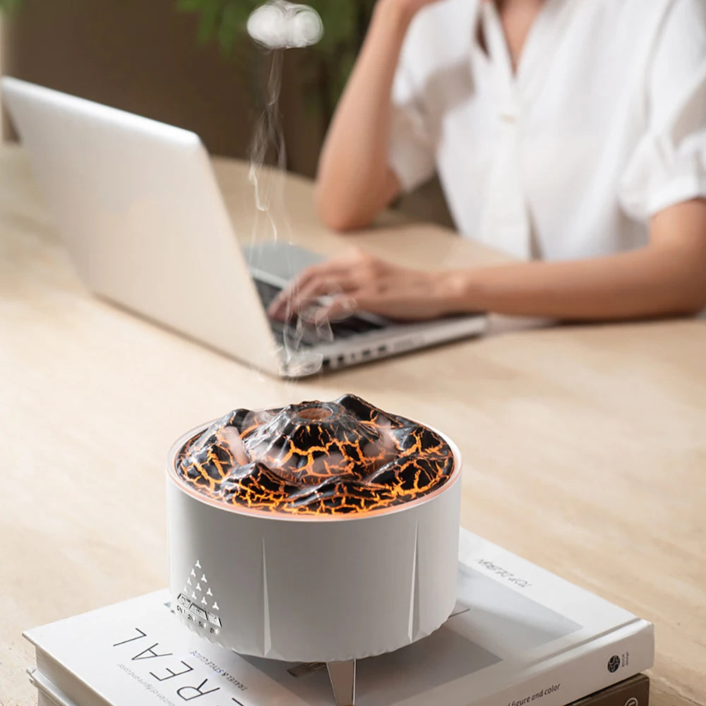 Flame Volcano Air Humidifier Sleep Assist Bluetooth Speaker eEssential Oils Diffuser Aromatherapy Machine with Remote Control